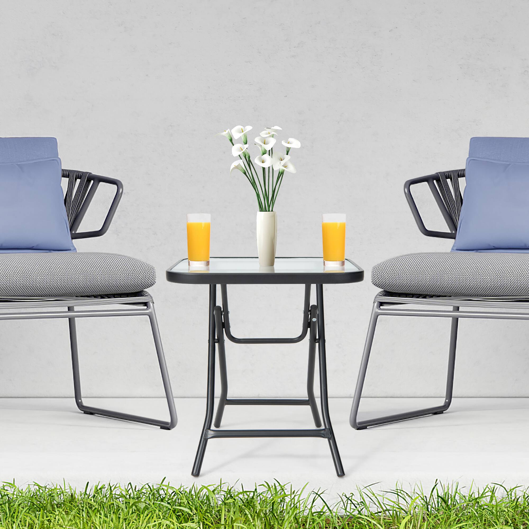 Alt View 4. Gymax - Gymax 18'' Foldable Patio Side Table Square Coffee Bistro Table w/ Tempered Glass Table Top - Black.