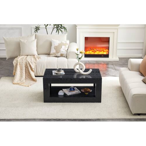 Angle. Loheer - Loheer- Modern 2-Tier Coffee Table Open Storage 3.29x1.8x1.5 ft Rectangular Center Table for Living Room - Black Woodgrain.