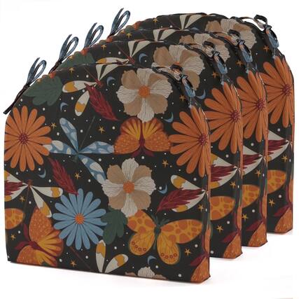 Front. Peace Nest - Peace Nest Waterproof Outdoor Chair Cushions Set of 4 with Ties for Patio Furniture, Blue Floral,17x16x2" Round Corner - Blue Floral.