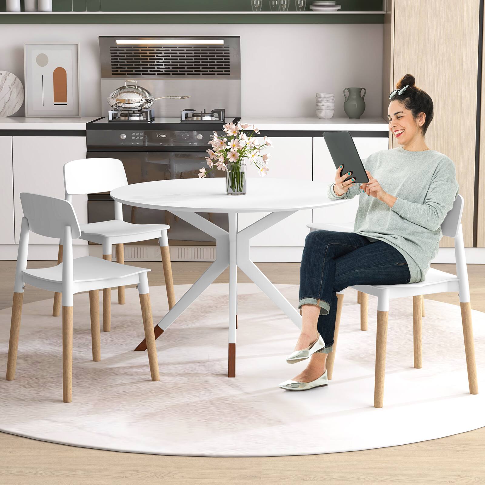 Alt View 9. Sugift - Modern Dining Side Chairs Set of 4 with Ergonomic Backrest for Dining Room - White.