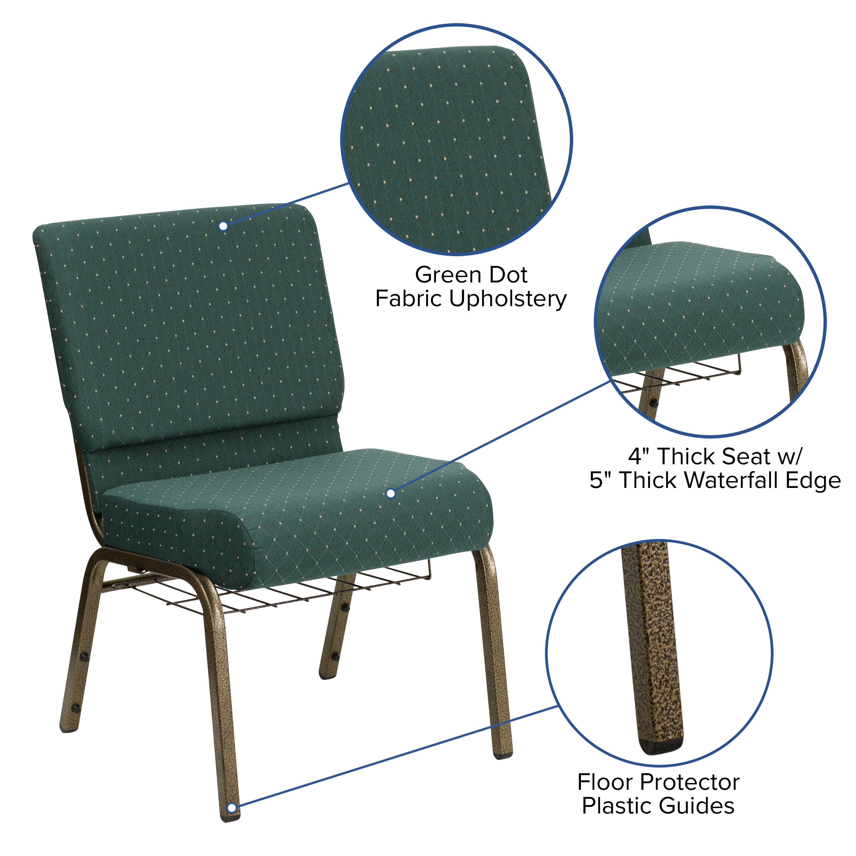 Green Dot Fabric Upholstery  
4" Thick Seat w/ 5" Thick Waterfall Edge  
Floor Protector Plastic Guides