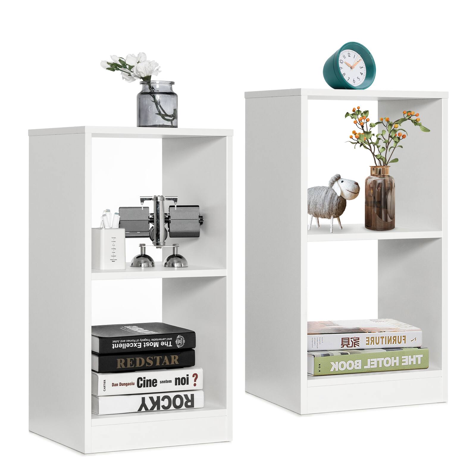 Ecooso - 2-Tier Bookcase with Anti-toppling Device Set of 2 - White