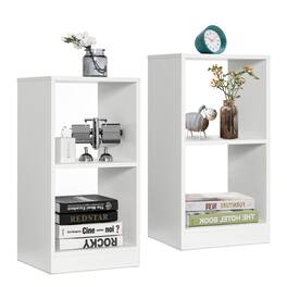 Ecooso - 2-Tier Bookcase Set of 2 with Anti-Toppling Device for Safe Home Storage - White