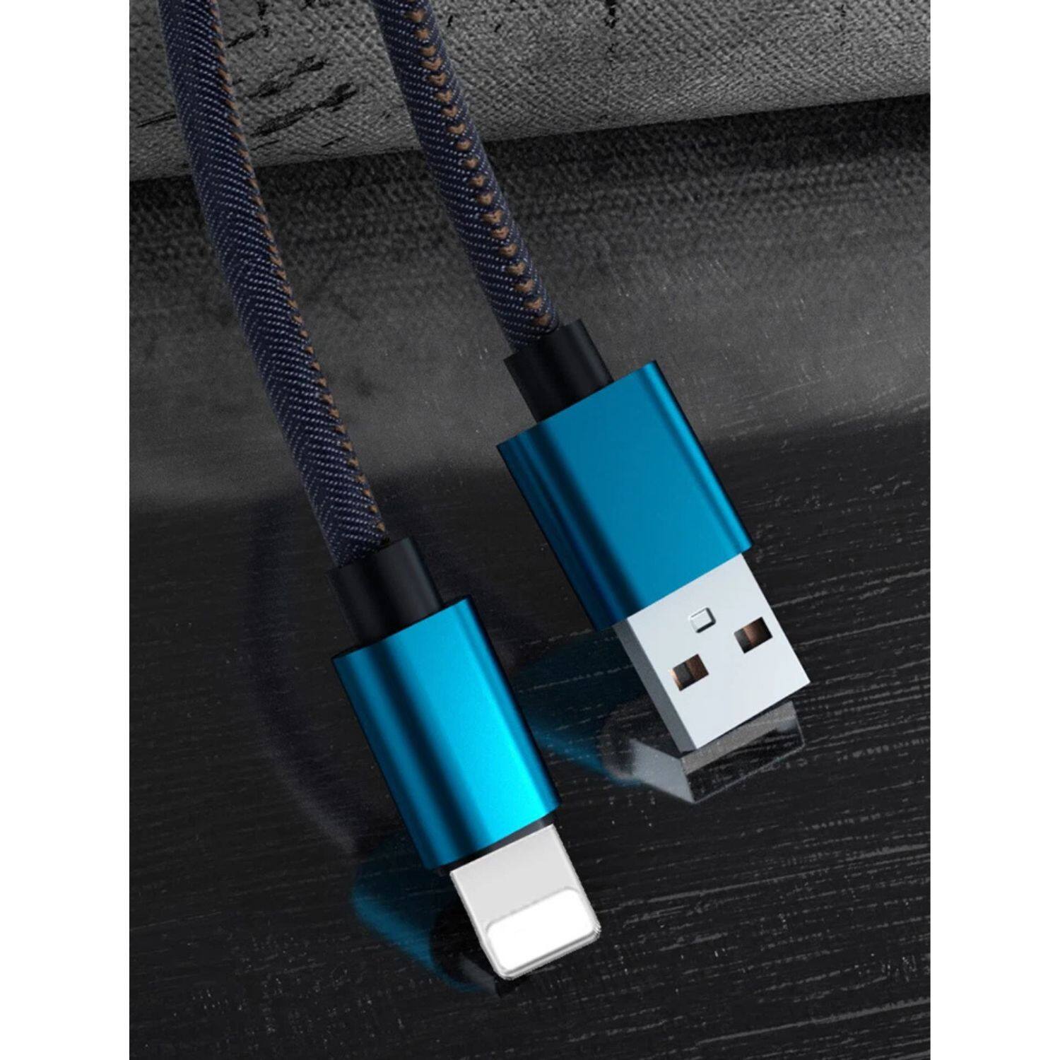 Angle. Stock Preferred - 3-Pack 6ft Denim Weave Lightning Cables for iPhone 14/13/12/11/X/Pro Max – Fast Charging & Data Sync - Black.