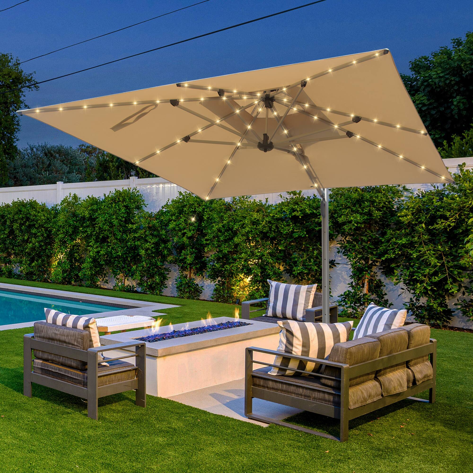 Alt View 9. Ecooso - 9 ft. Aluminum Cantilever Tilt Patio Umbrella with Center Pole(Base Not Included) - Beige.