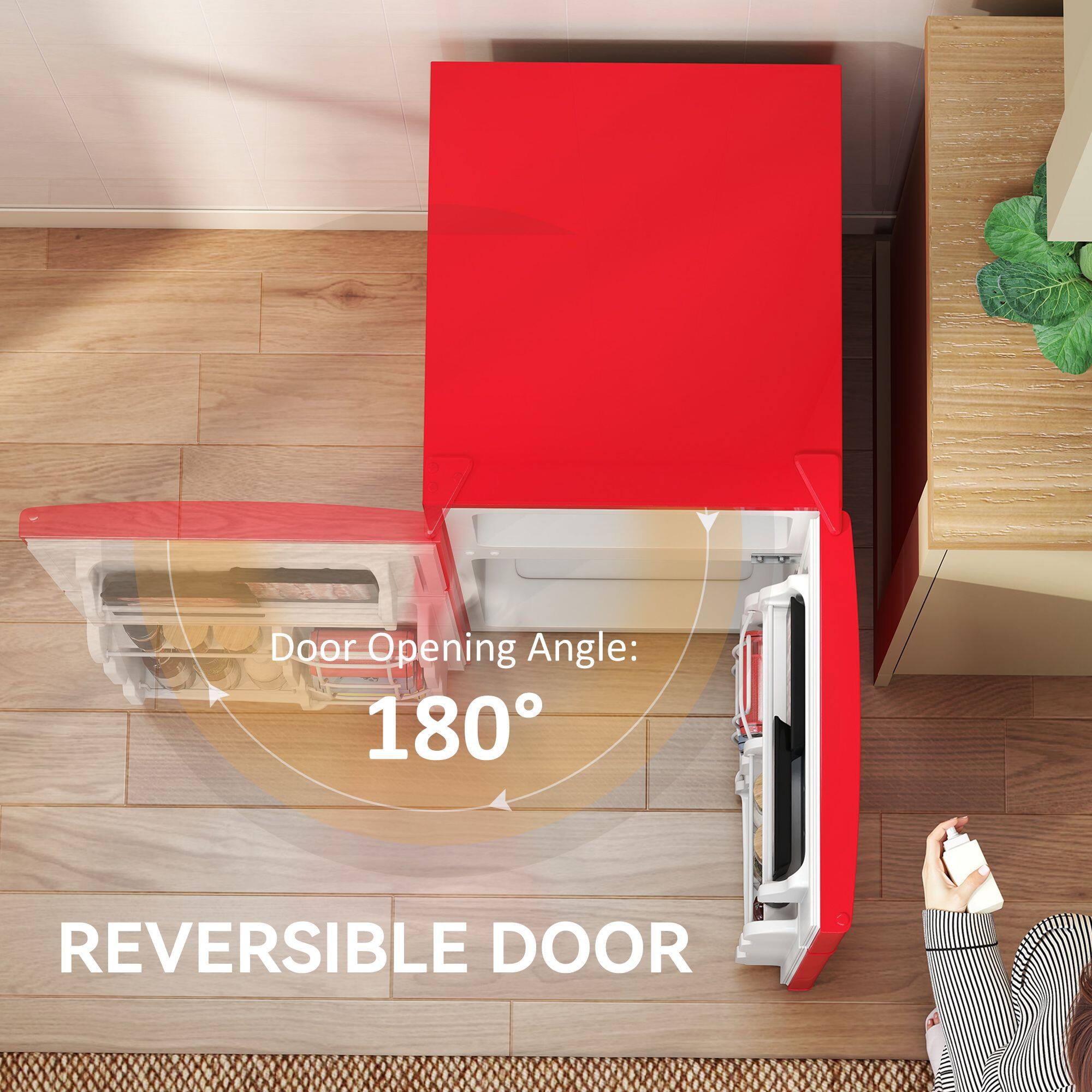 Door Opening Angle: 180°  
REVERSIBLE DOOR