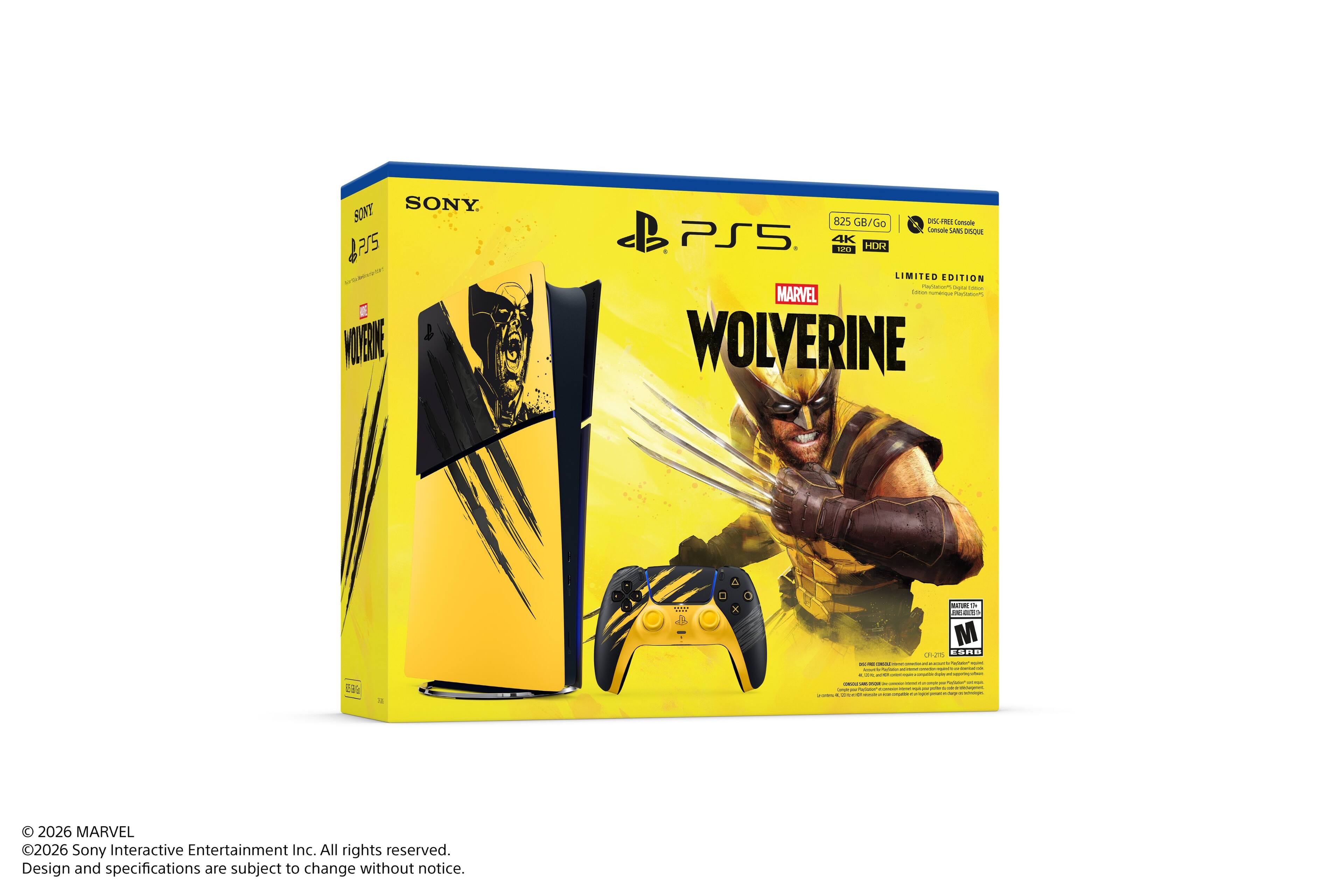 SONY PS5 - DE MOYERNE  
825 GB/Go DOC-FREE Console Concole SANS DISQUE PS5 4K 1243 HDR LIMITED EDITION Marvel Created Calessan MARVEL Wolverine  

M  
WIT  
x  
NATURE the FORMENCE 0g M MY - IT'S STRIS - - POINES :  Instimedients -  -     100  -   - - -   |  - -   -     calls     -  -  company  dell  COLOCIENDER: - -    - .   
 2026 MARVEL 2026 Sony Interactive Entertainment Inc. All rights reserved. Design and specifications are subject to change without notice.