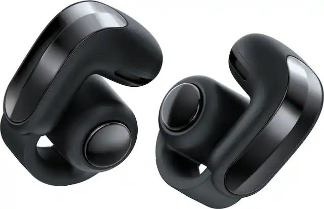 Front. Bose - Bose Ultra Open Earbuds (2nd Gen) - Wireless Bluetooth Open Ear Earbuds with Immersive Audio and Wireless Charging - Black.