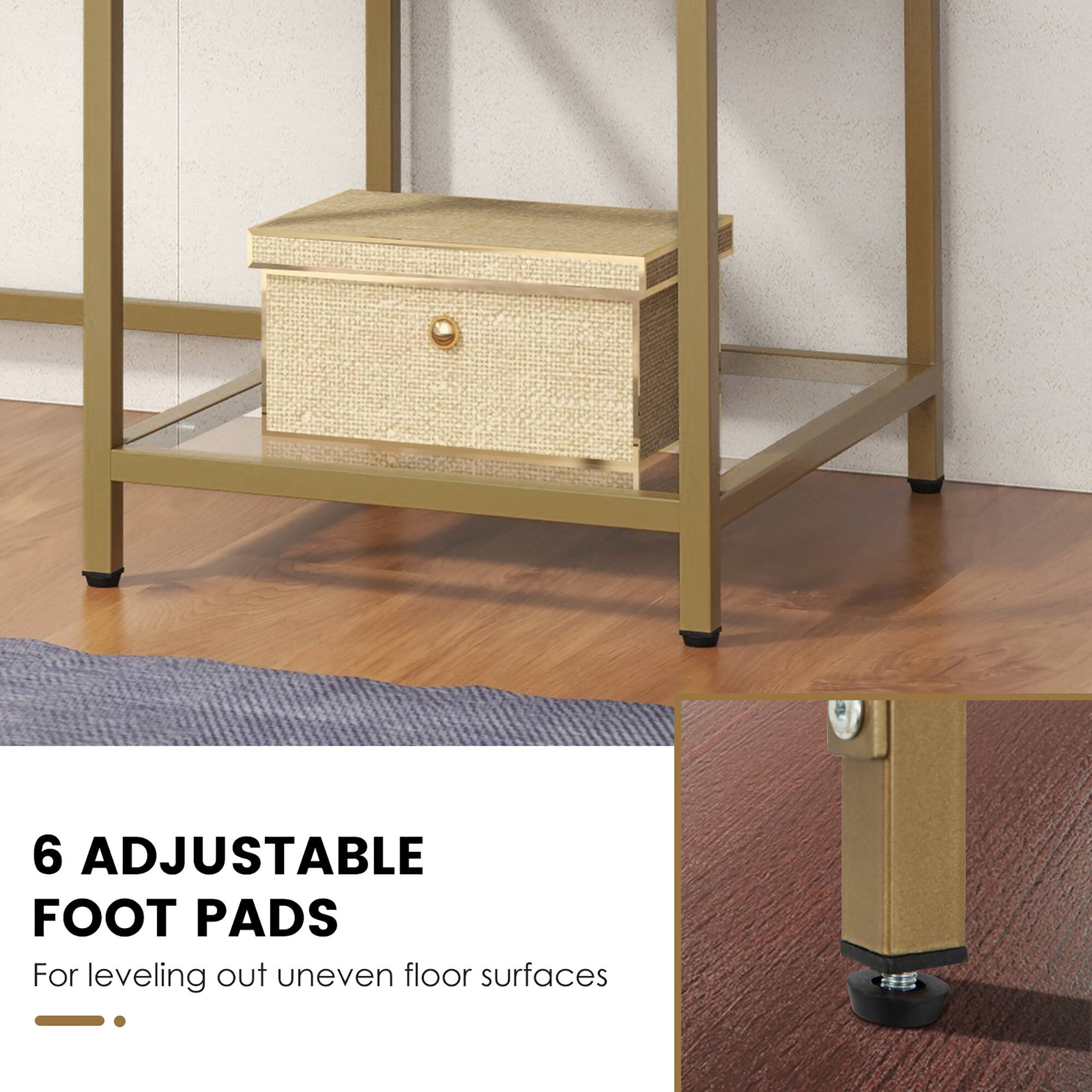 6 Adjustable Foot Pads  
For leveling out uneven floor surfaces