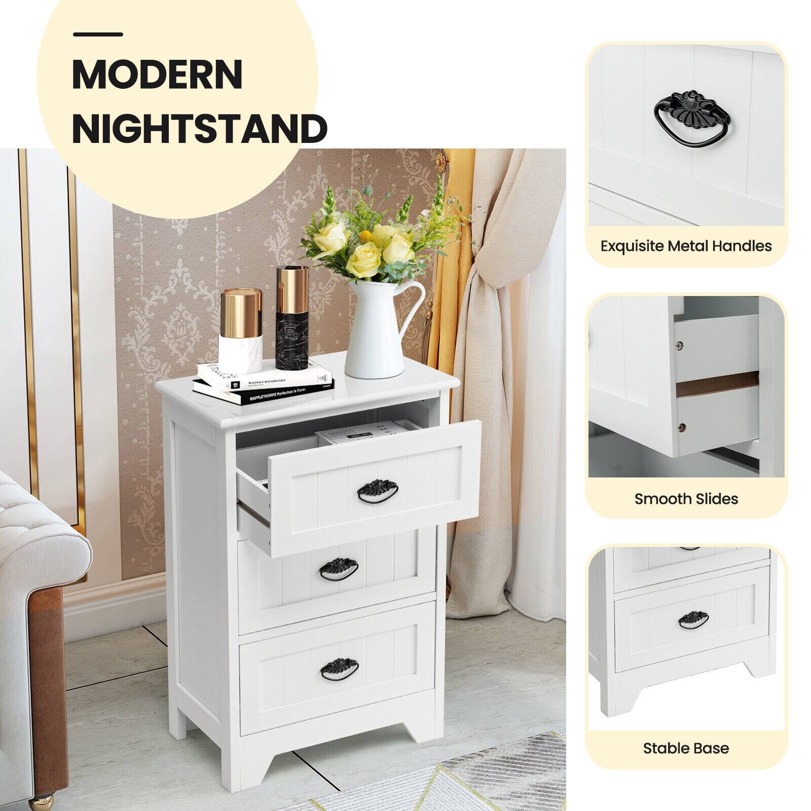 MODERN NIGHTSTAND

- Exquisite Metal Handles
- Smooth Slides
- Stable Base