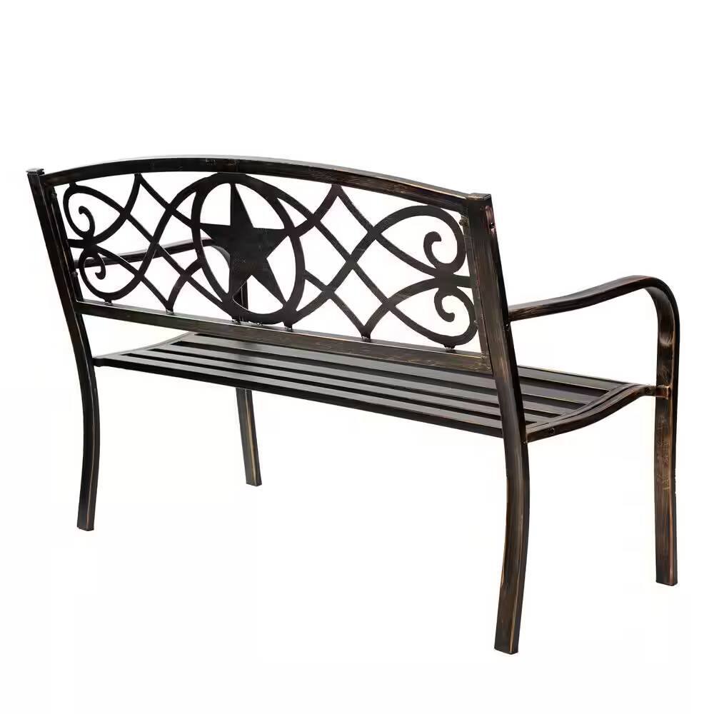 Left. Hivvago - Powder Coated Steel 4-ft. Outdoor Patio Garden Bench in Bronze Metal Finish - Brown.