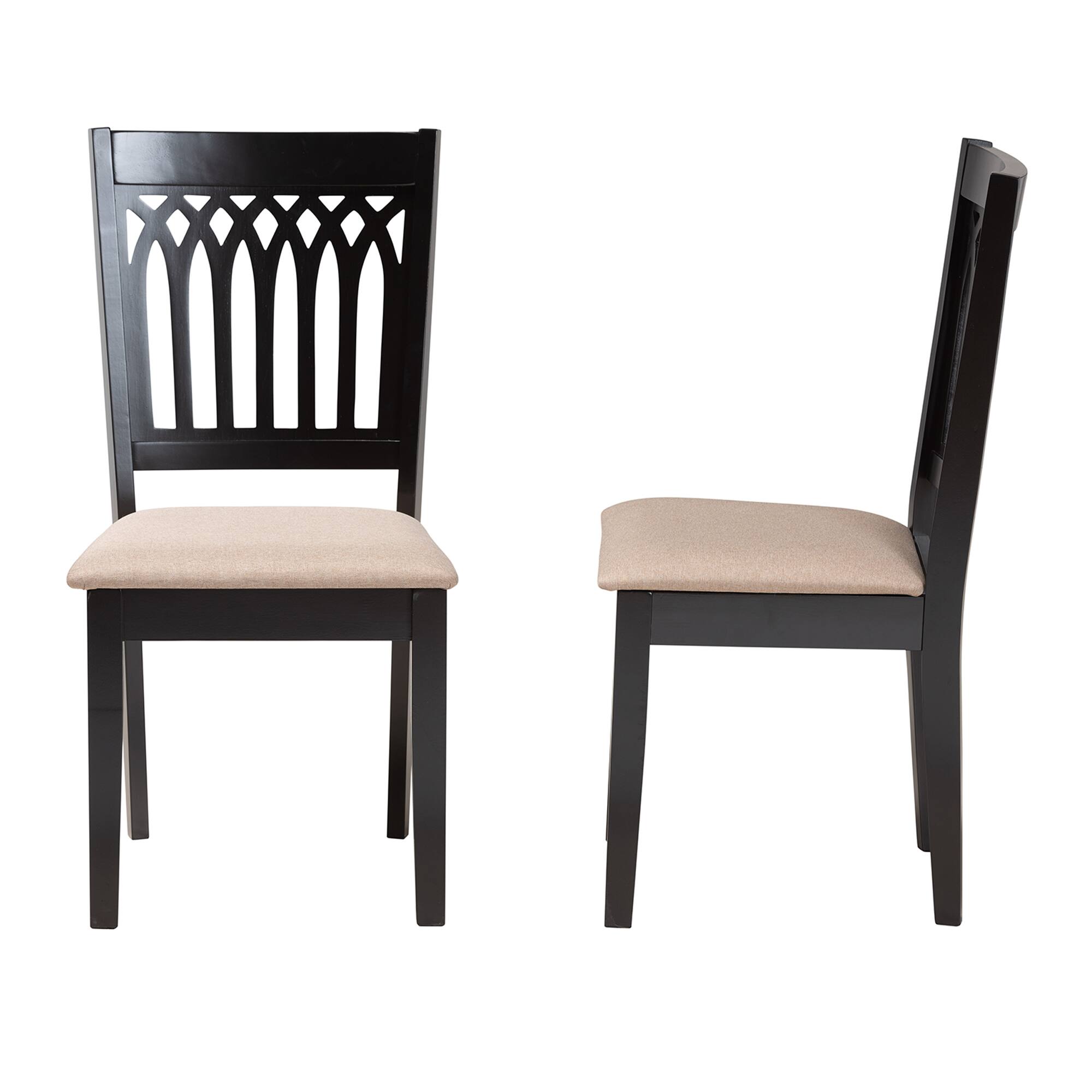 Left. Baxton Studio - Genesis Modern Fabric and Finished Wood 2-Piece Dining Chair Set - Beige/Dark Brown.