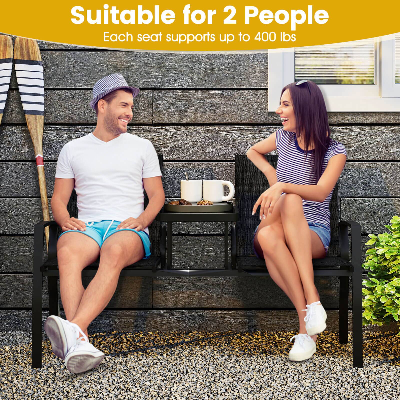 Suitable for 2 People  
Each seat supports up to 400 lbs