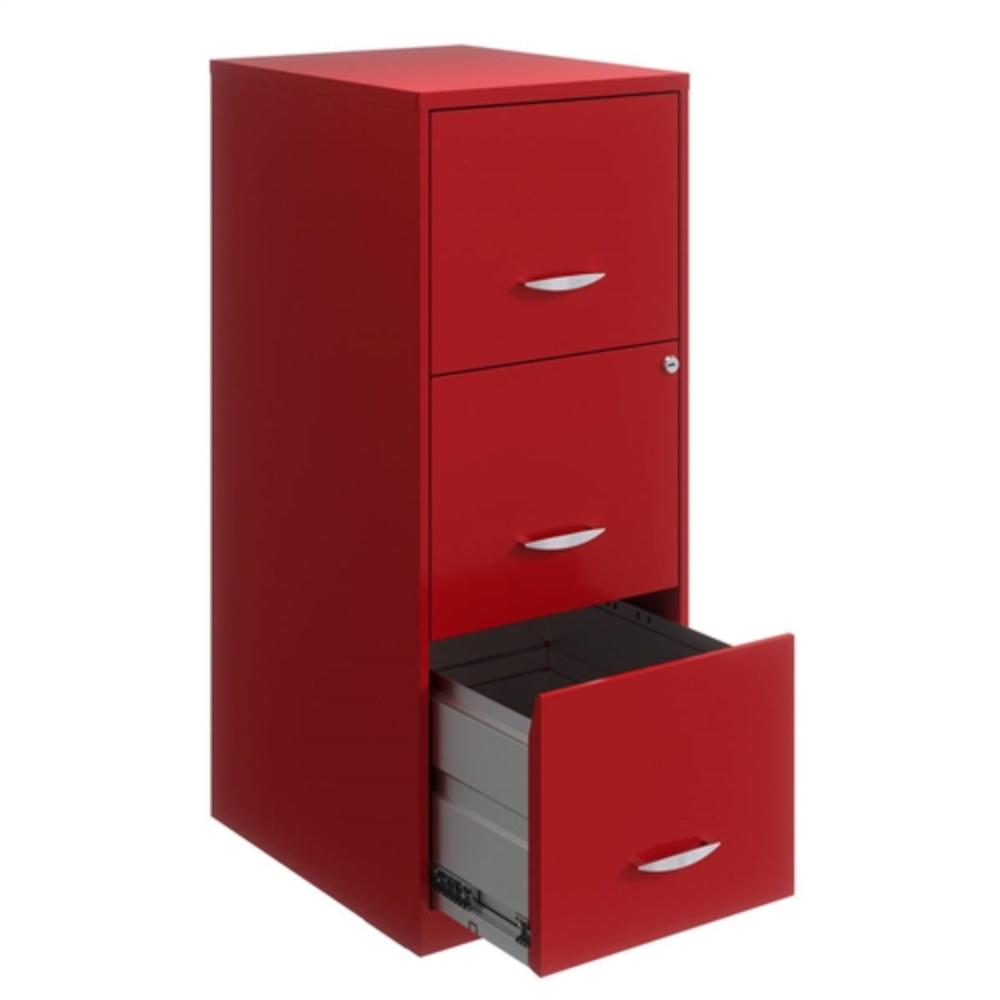 Angle. Hivvago - Red Metal 3-Drawer Vertical Key Locking Filing Cabinet - Red.