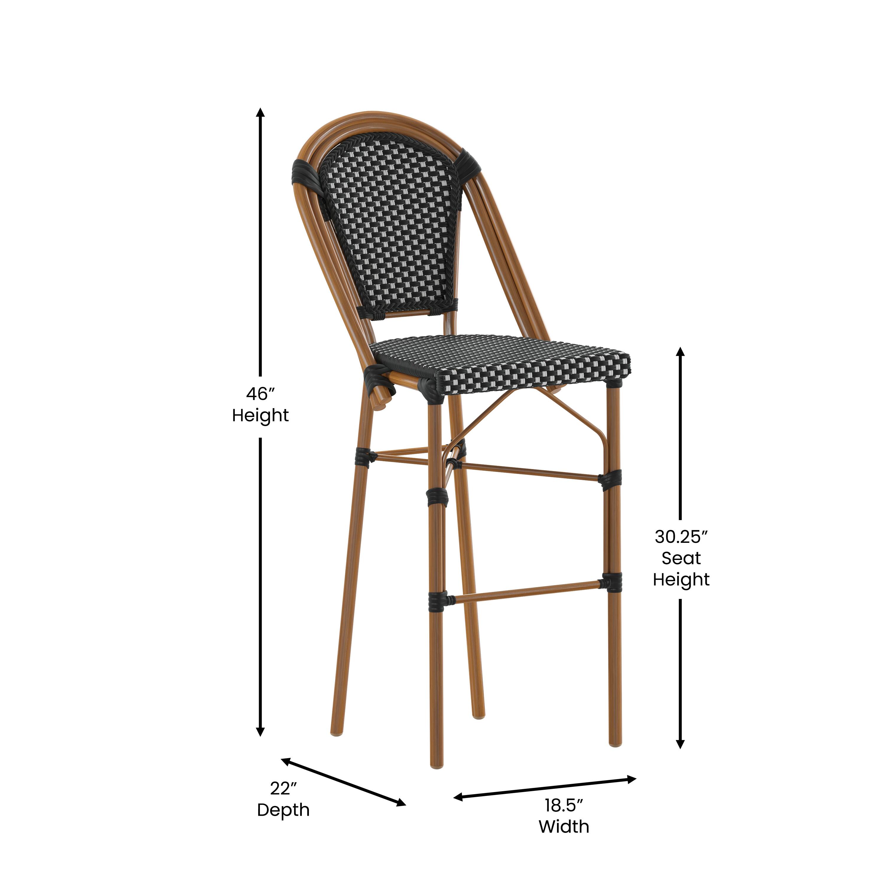 46" Height  
30.25" Seat Height  
22" Depth  
18.5" Width