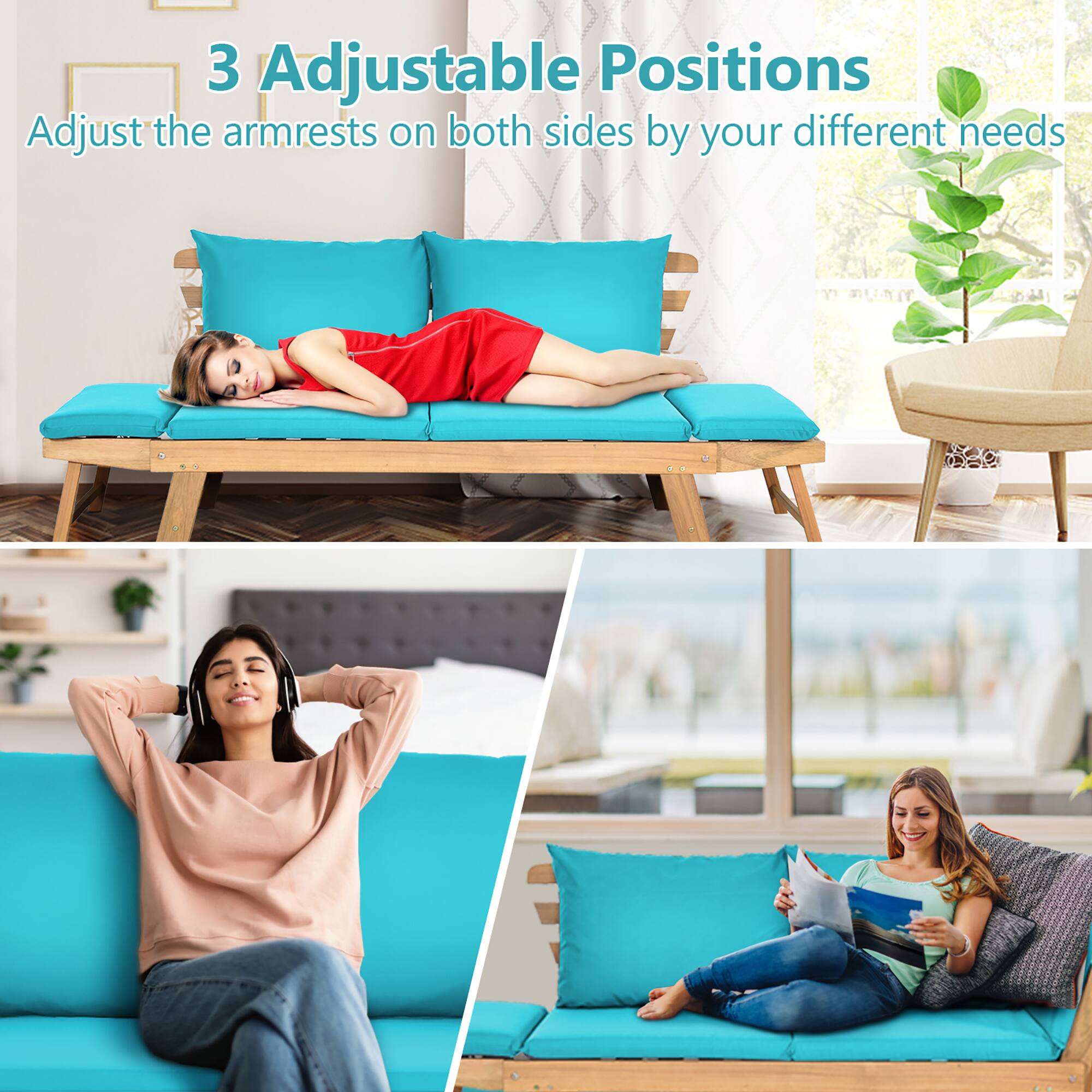 3 Adjustable Positions  
Adjust the armrests on both sides by your different needs