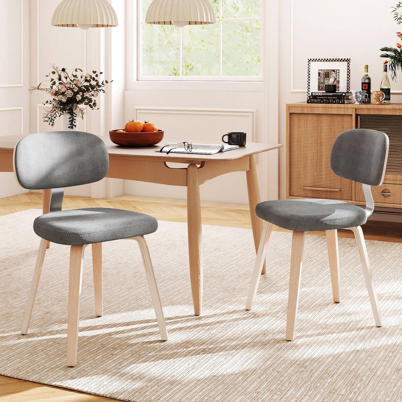 Alt View 1. Gymax - Gymax Dining Chairs Set of 2 w/Curved Backrest Padded Seat for Dining Room Living Room Natural & Grey - Yellow.