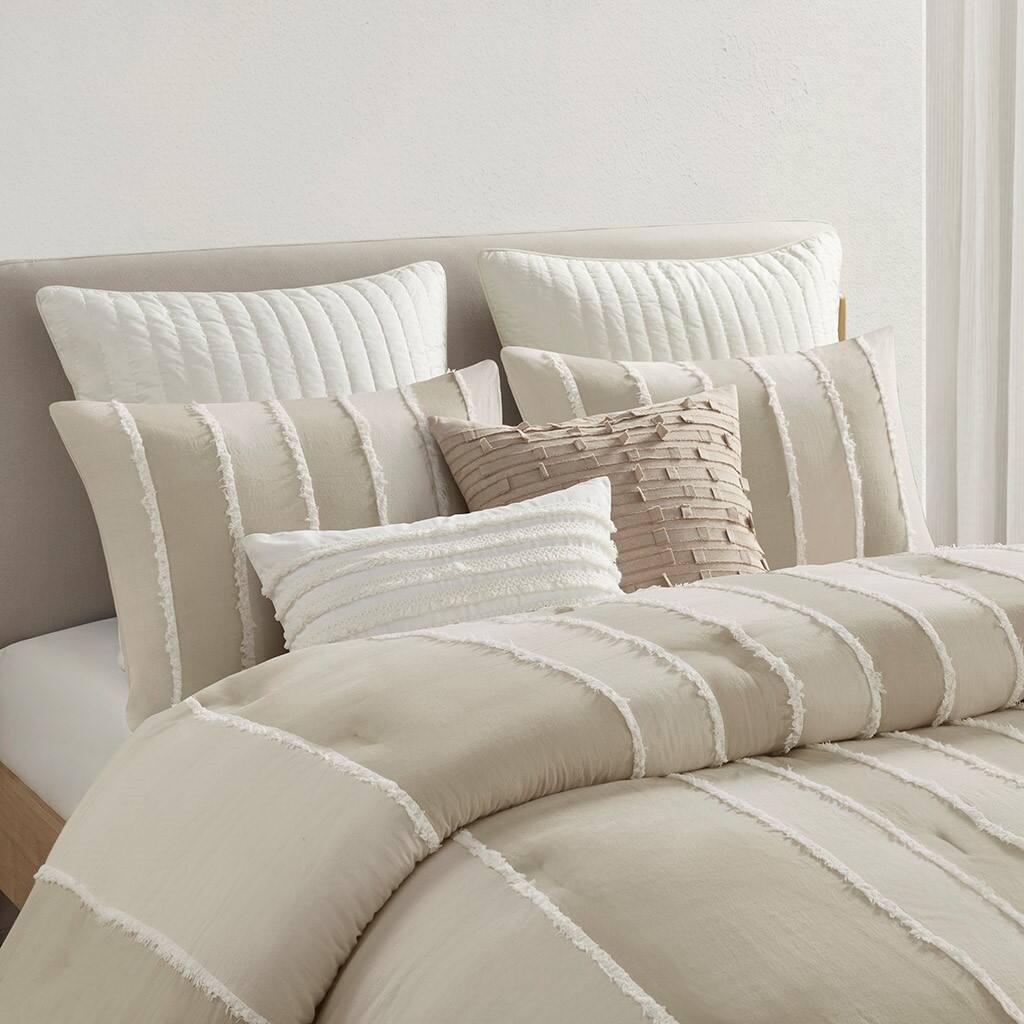 Alt View 1. Gracie Mills - Gracie Mills Lyon 3-PC Striped Cotton Comforter Set - Taupe.