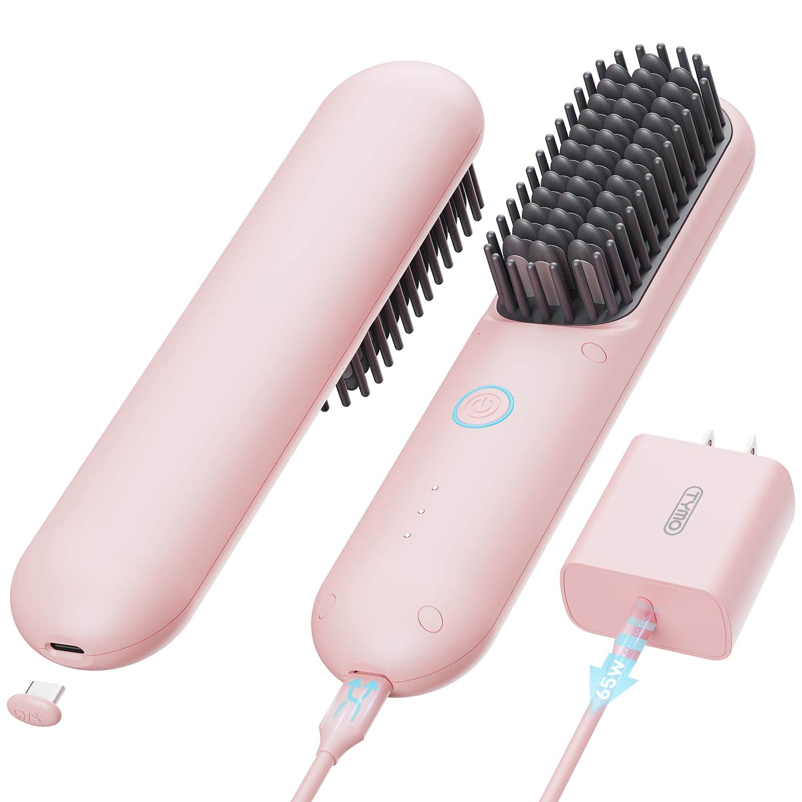 DORLUKFU - Cordless Hair Straightener Brush - Porta PRO Portable Straightening Brush for Travel, Mini Ionic Hot Comb Straightener