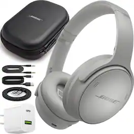 Bundle - Bose - QuietComfort Wireless Over-Ear Bluetooth Headphones Power - Moonlight Gray