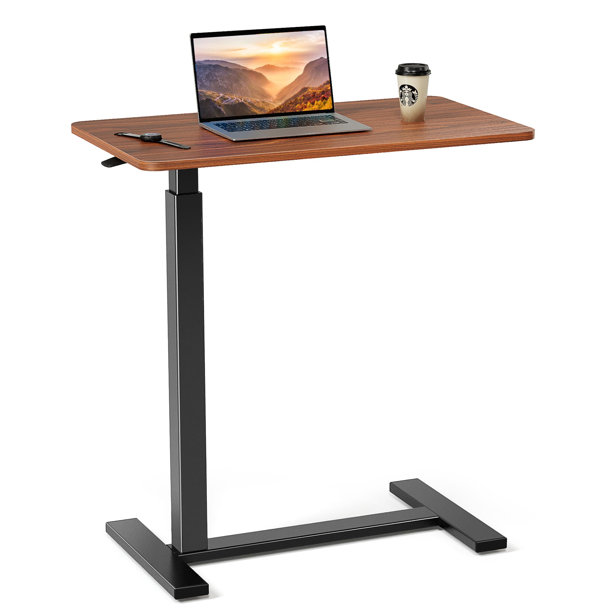 DOMETOUR - Adjustable Hidden 360°Swivel Wheels Desk - Mobile Bed Table, Laptop Desk for Home Office, Standing Desk - Brown