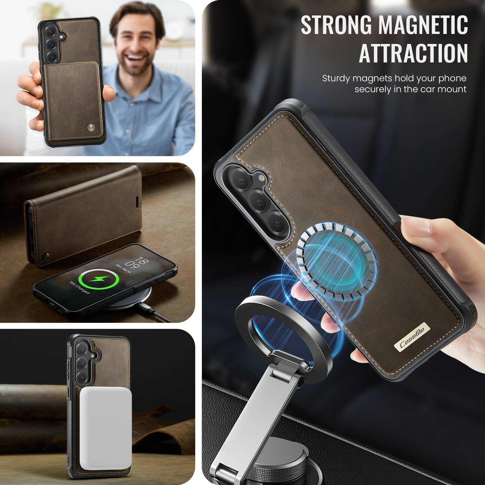 STRONG MAGNETIC ATTRACTION  
Sturdy magnets hold your phone securely in the car mount

%DV Charged  
Mirt. 09 18  
Caselle