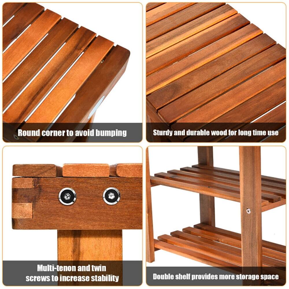 - Round corner to avoid bumping
- Sturdy and durable wood for long time use
- Multi-tenon and twin screws to increase stability
- Double shelf provides more storage space