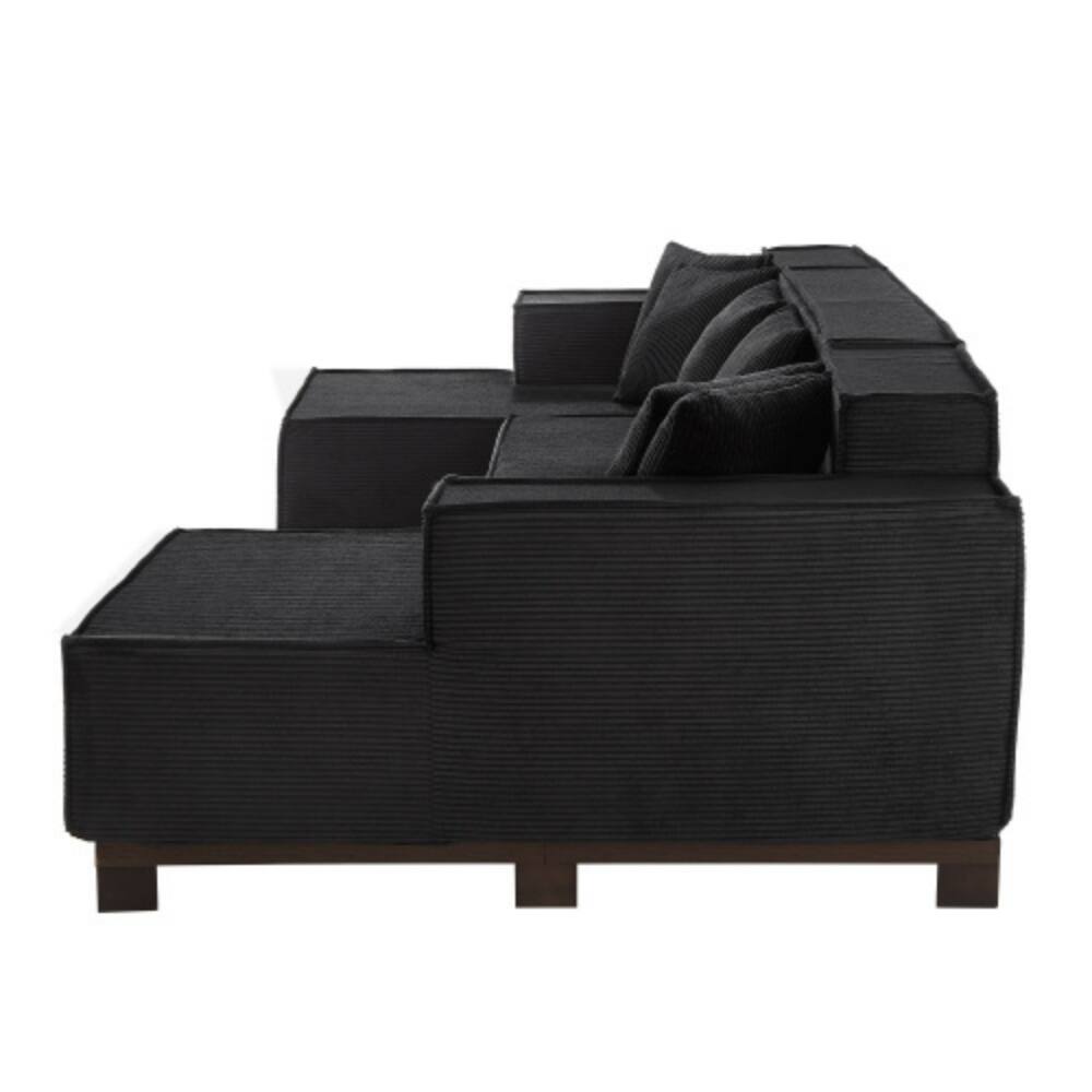 Alt View 5. LUCKY ONE - 130" U-Shaped Sectional Sofa w/ RGB LED Light Strip & 6 Pillows Corduroy Fabric - Black.