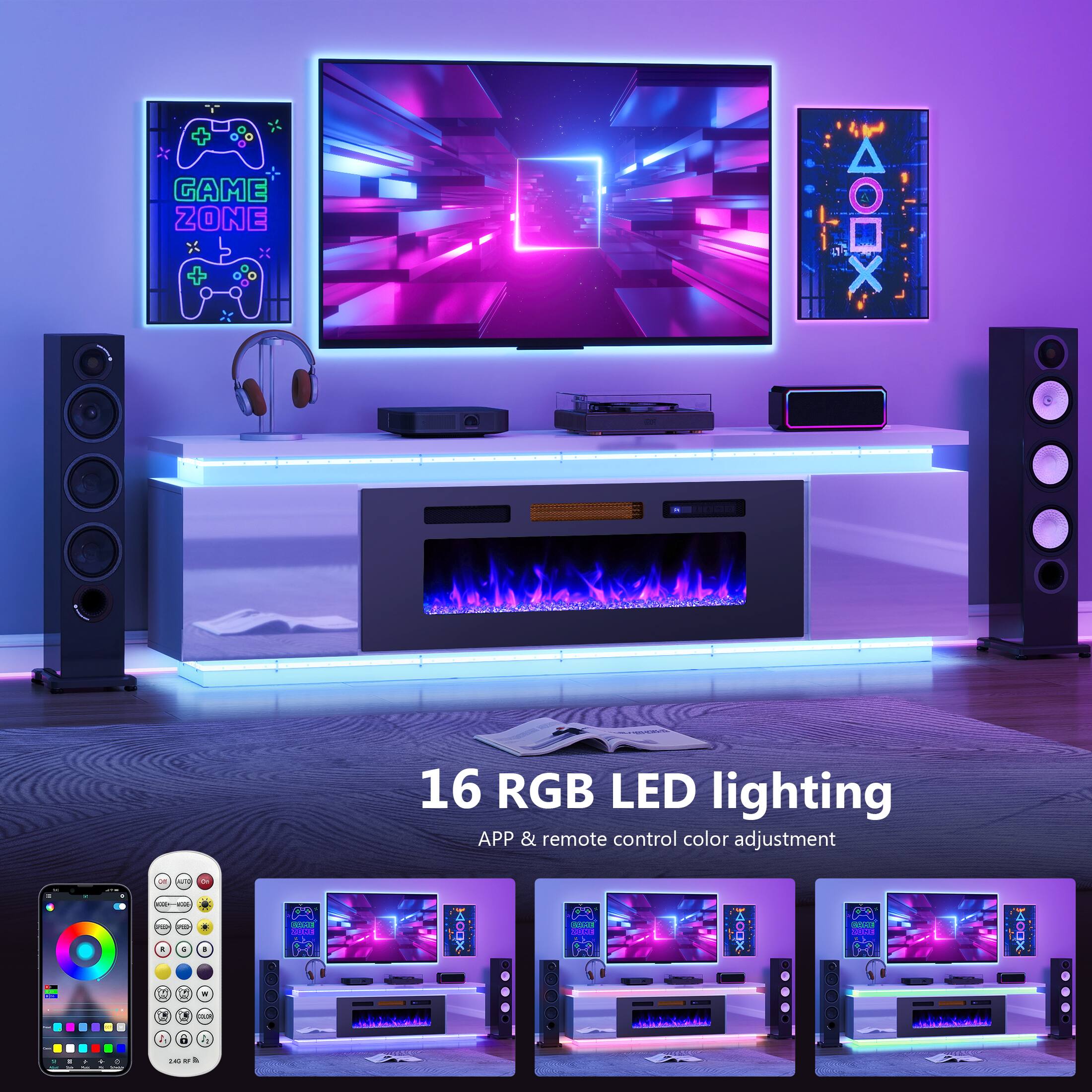 GAME ZONE

16 RGB LED lighting  
APP & remote control color adjustment