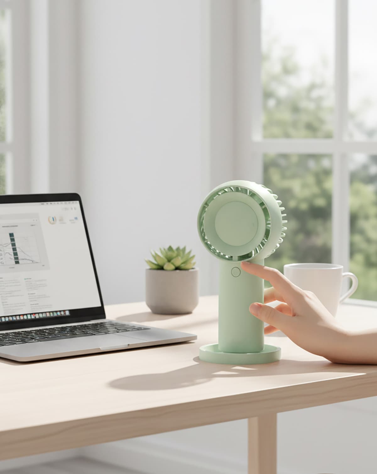 Alt View 4. FINEAK - 4000mAh 5-Speed Handheld Turbo Lash Fan 16H Cooling Green.