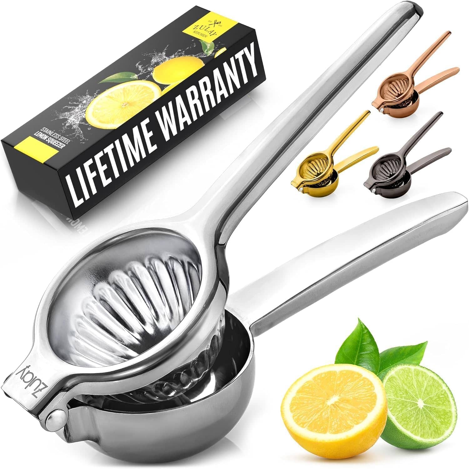 Zulay Kitchen - Stainless Steel Lemon Squeezer with Solid Metal Squeezer Bowl and Food Grade Silicone Handles - Silver