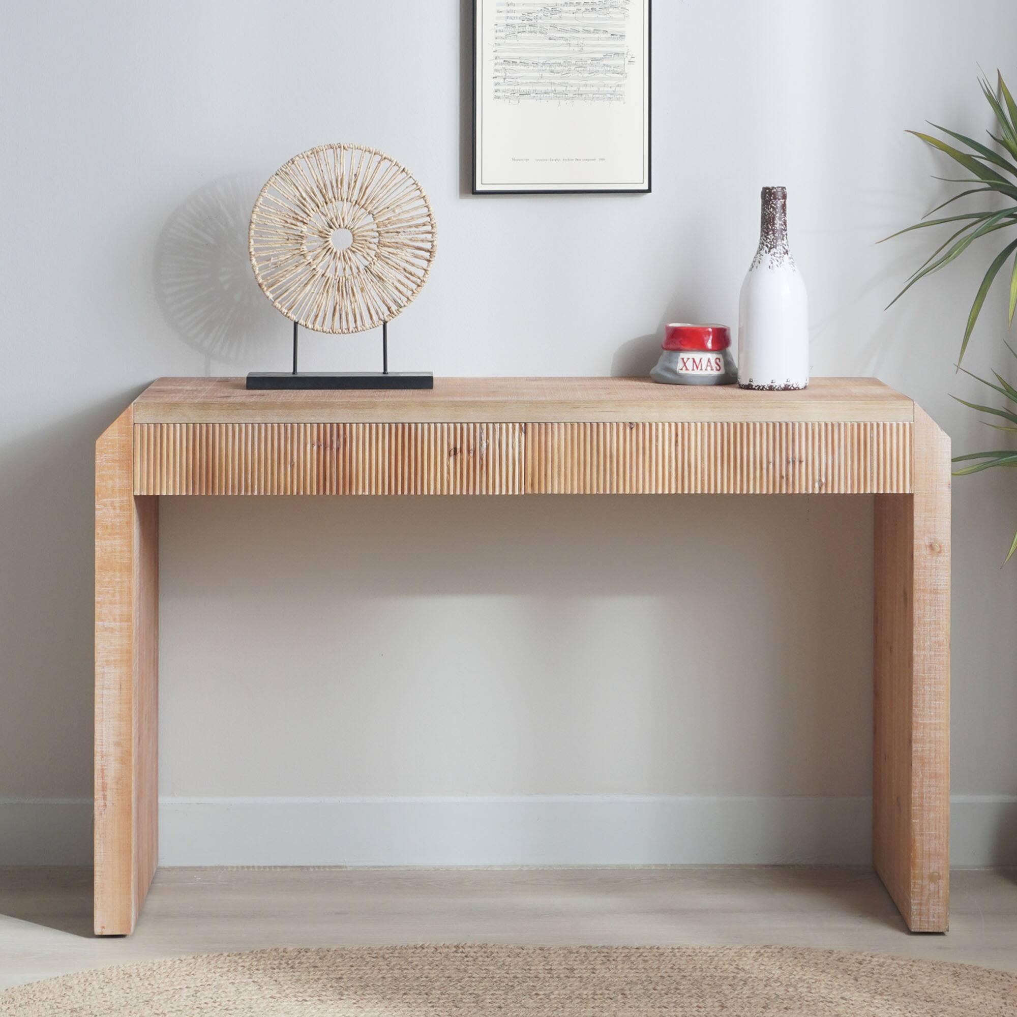 Front. GOODSILO - Rustic Wooden Console Table with Drawer - Minimalist Design and Natural Finish Furniture - Natural Wood.