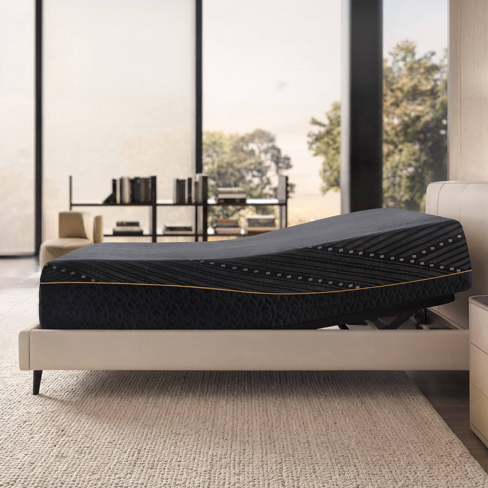 Angle. ModernMate - 14" Cooling Gel Memory Foam Mattress Medium Firm Mattress with Ice-Tech Cover Mattress In a Box - Black.