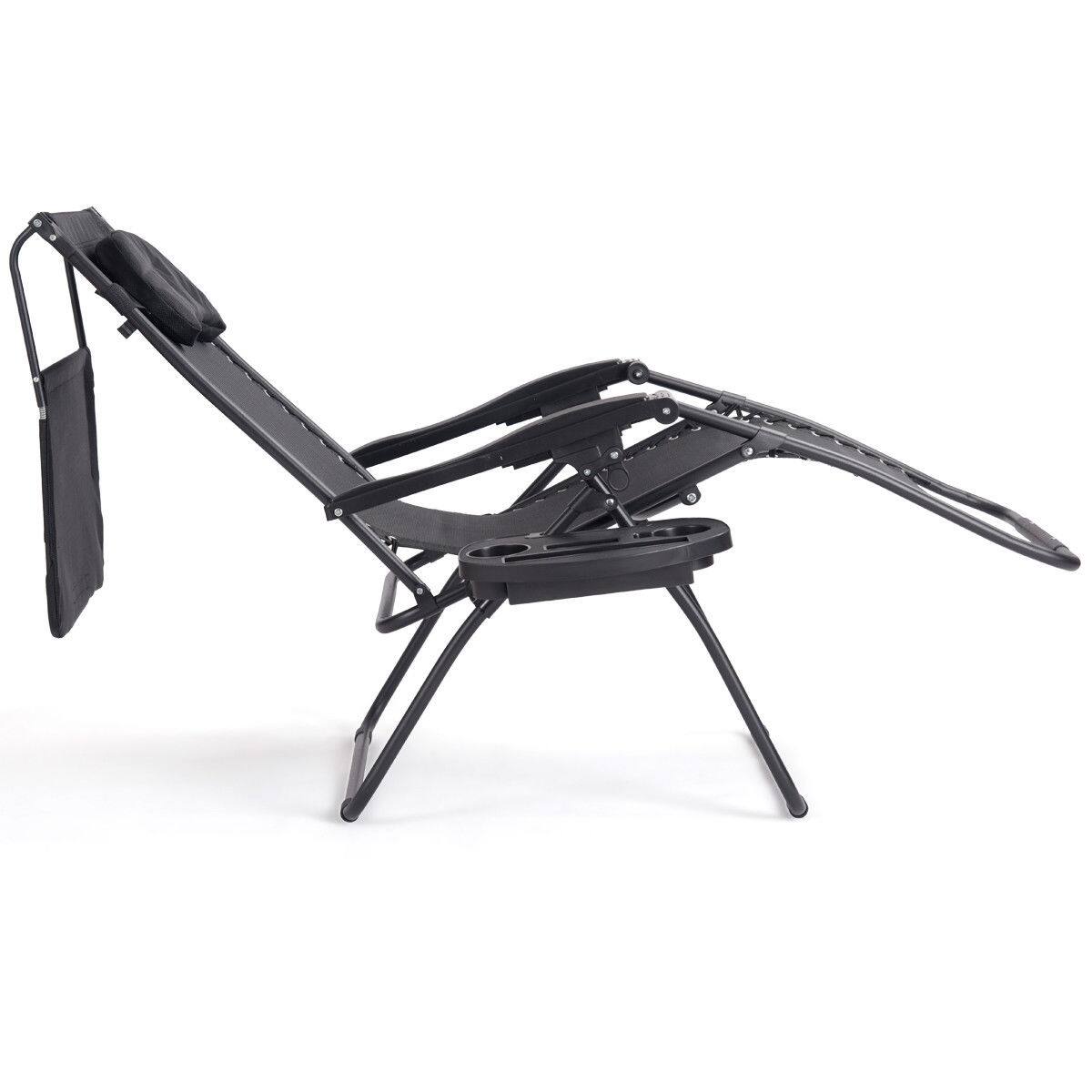 Alt View 8. Gymax - Gymax Folding Recliner Zero Gravity Lounge Chair W/ Shade Canopy Cup Holder Black - Black.