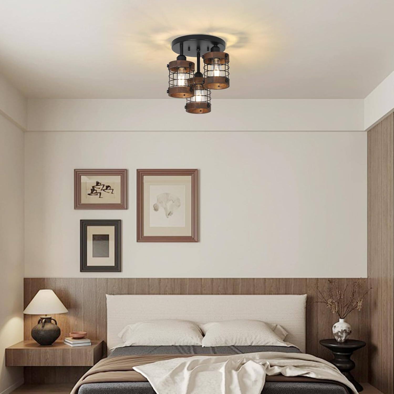 Alt View 2. Z-Edge - Semi Flush Mount Ceiling Light,3-Light Farmhouse Chandelier Light Fixtures Ceiling Mount for Dining Room Kitchen Bedroom - Brown.