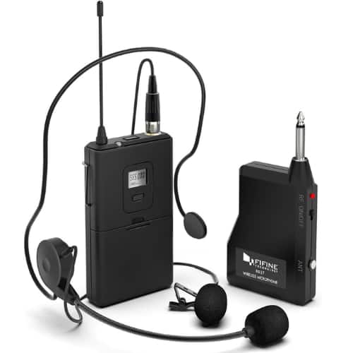 FIFINE - K037B Wireless Microphone System with Headset & Lavalier Mics, Beltpack Transmitter/Receiver for Teaching & Publi