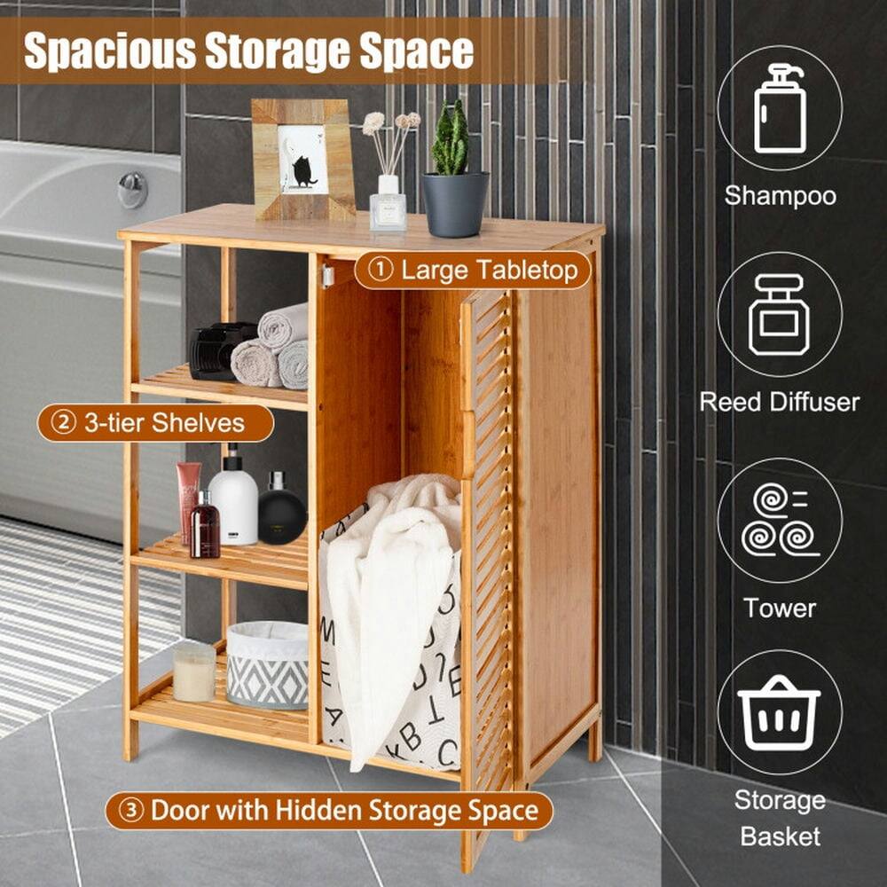 Spacious Storage Space

1. Large Tabletop
2. 3-tier Shelves
3. Door with Hidden Storage Space

- Shampoo
- Reed Diffuser
- Tower
- Storage Basket