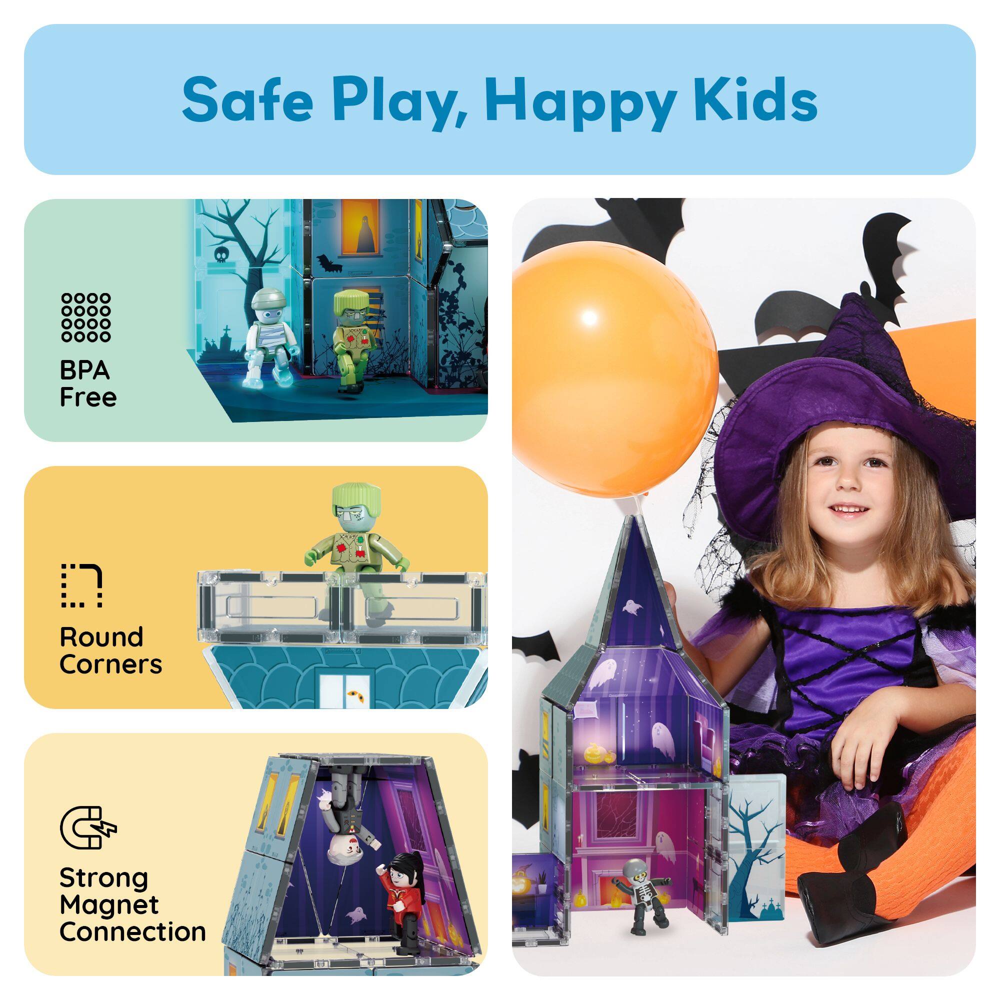 Safe Play, Happy Kids

- BPA Free
- Round Corners
- Strong Magnet Connection
