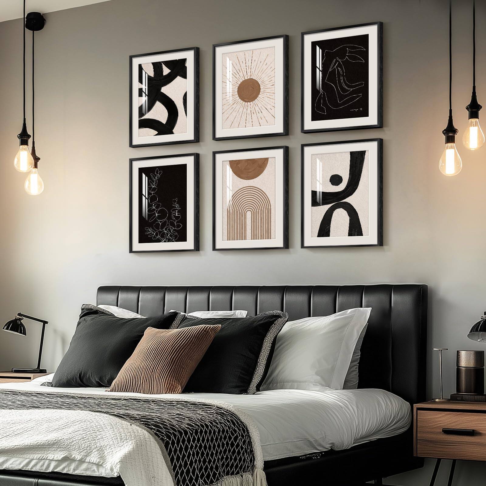 Alt View 1. Hirose Alice - Framed Boho and Modern Abstract Wall Art for Living Room Set of 6 Bohemian Wall Hanging Artwork Minimalist - Matisse & Picasso Inspired.