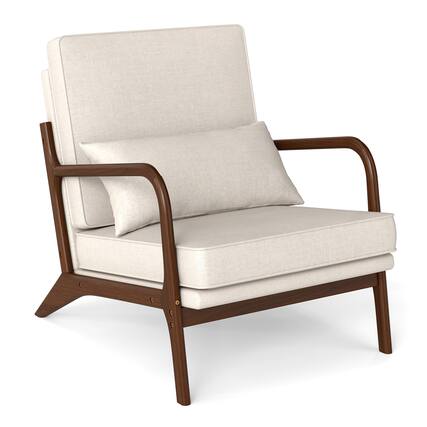 Front. Costway - Costway 1 PCS Modern Accent Chair Upholstered Leisure Armchair with Rubber Wood Armrests & Legs - Beige.