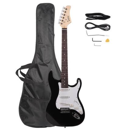 Front. Winado - GST Electric Guitar Kit 6 Strings Rosewood Fingerboard Right Handed Black.