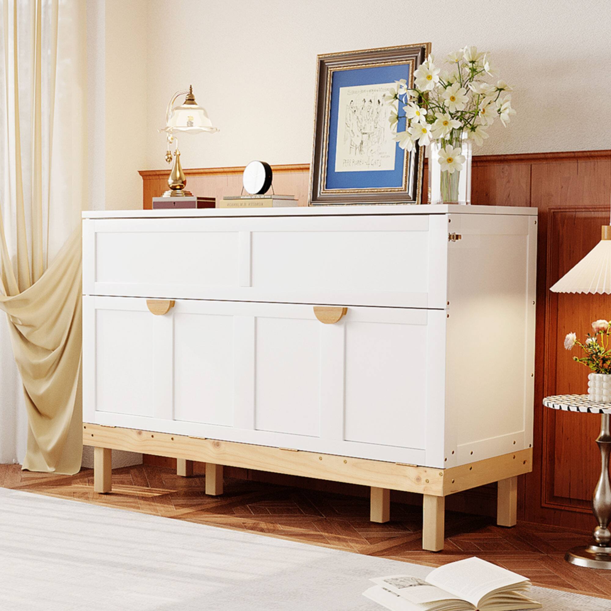 Angle. Anysun - Queen-sized wardrobe-style Murphy bed - White.