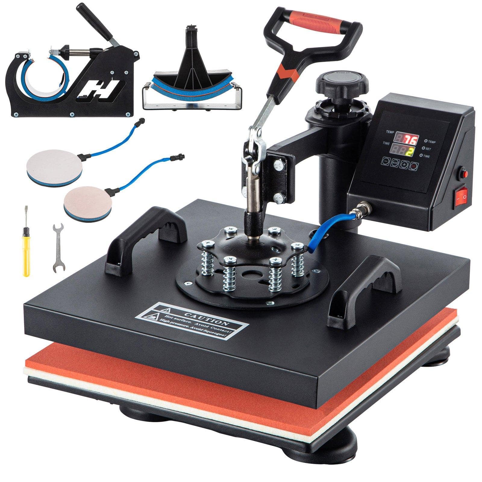 Glintex - 15"x15" 5-in-1 Heat Press Machine, Swing-Away Design, Dual Display, Sublimation for T-Shirts, Hats, Mugs & Plates