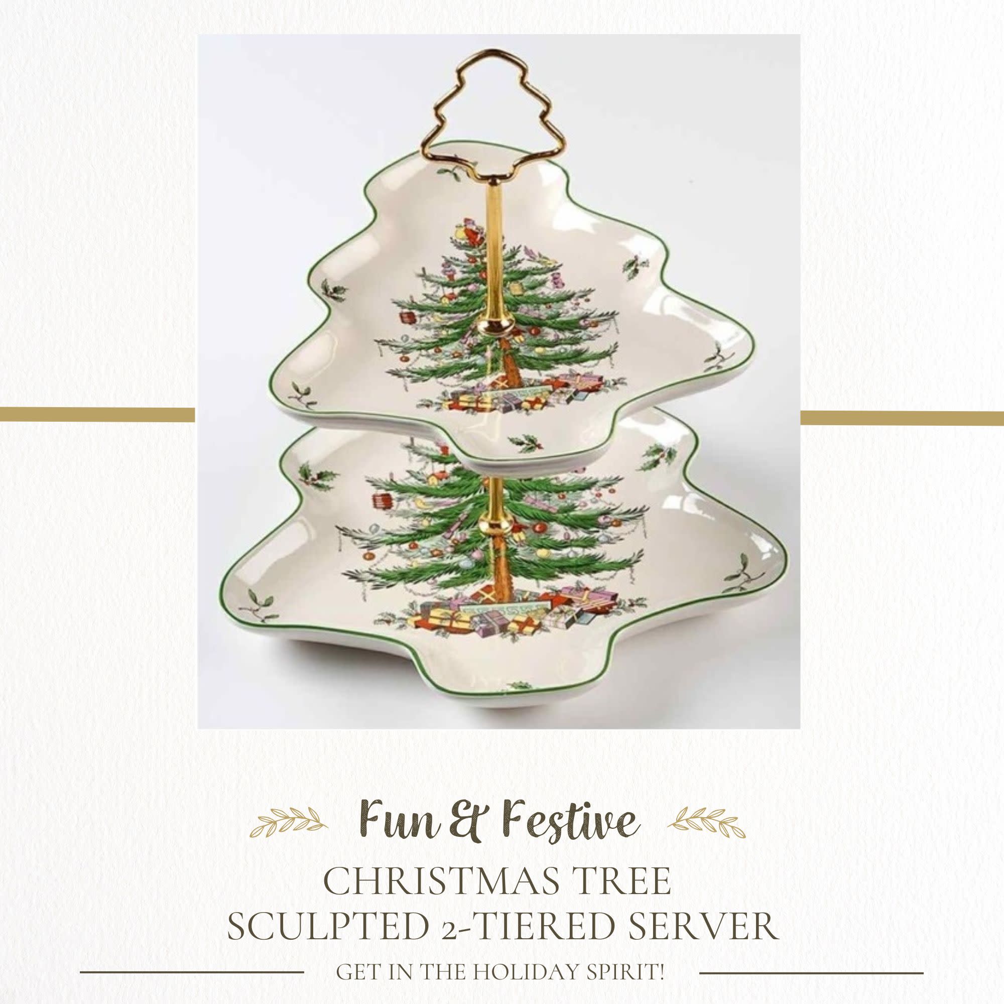Fun & Festive CHRISTMAS TREE SCULPTED 2-TIERED SERVER GET IN THE HOLIDAY SPIRIT!