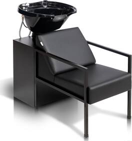 Winado - Salon Shampoo Chair & Bowl, Barber Backwash Unit with Tilting Sink & Retractable Sprayer & Cabinet & Removable Reck Rest - Black