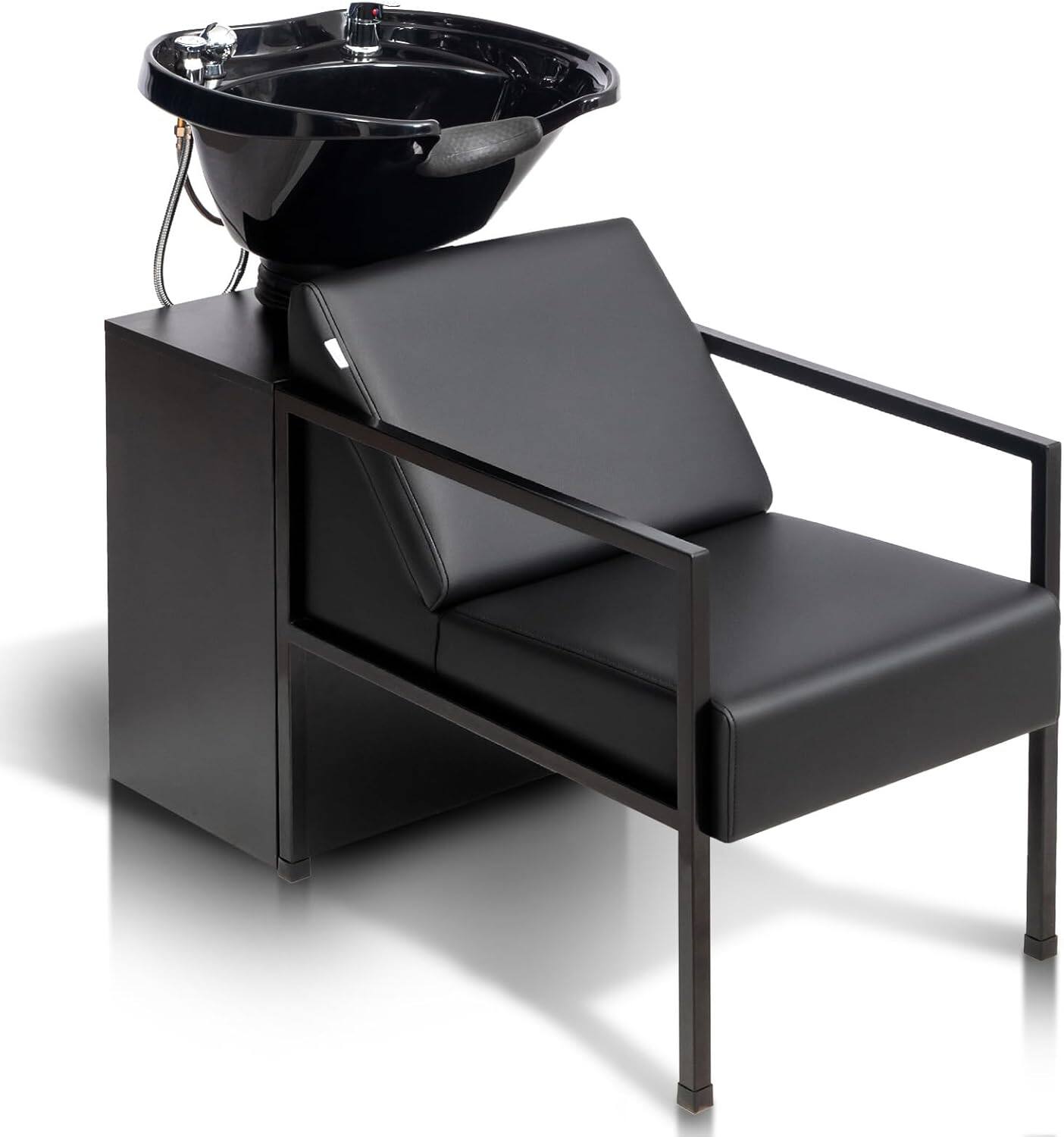 Front. Winado - Salon Shampoo Chair & Bowl, Barber Backwash Unit with Tilting Sink & Retractable Sprayer & Cabinet & Removable Reck Rest - Black.