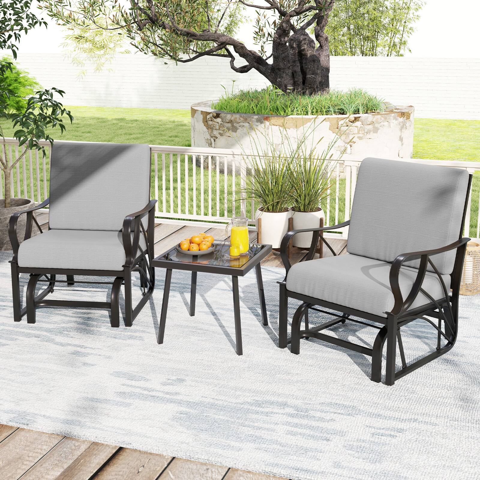 Alt View 8. Gymax - Gymax Patio Glider Chair Single Outdoor Rocking Chair w/ Seat & Back Cushions Gray - Gray.