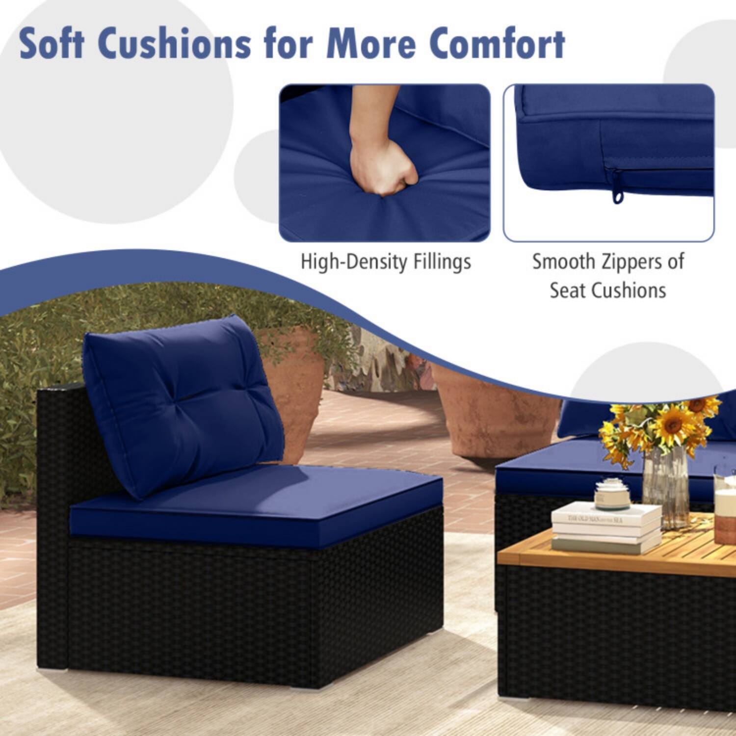 Soft Cushions for More Comfort

- High-Density Fillings
- Smooth Zippers of Seat Cushions