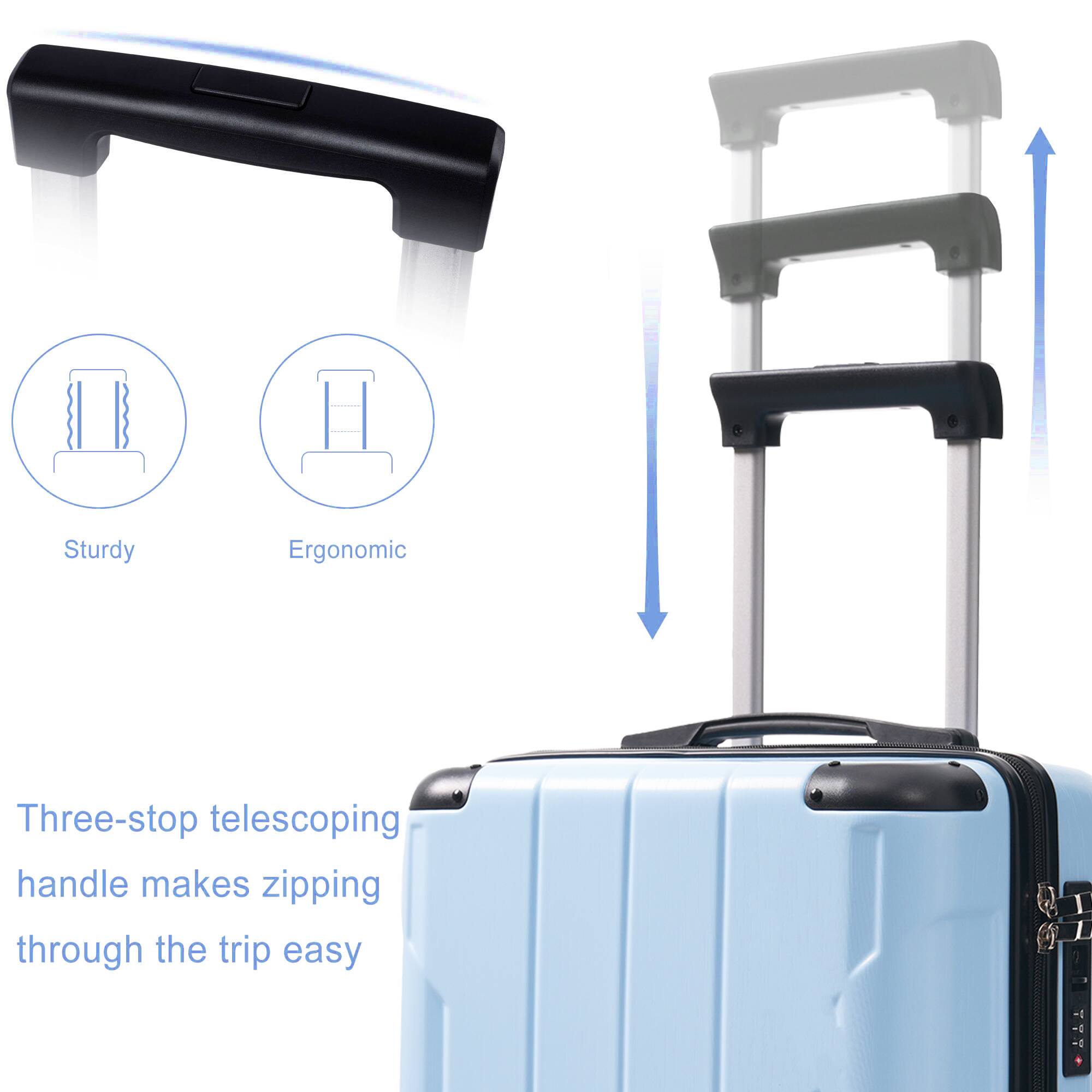 Sturdy Ergonomic Three-stop telescoping handle makes zipping through the trip easy