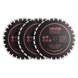 VEVOR - Diamond Blades 16 inch, 3-Pack Concrete Saw Blade Set, 1 in Arbor, High-Hardness Diamond Segments, 65Mn Steel Core - Black + Orange